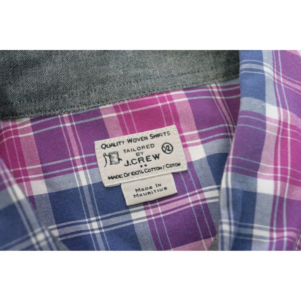 J. Crew Button Up Dress Shirt Mens XL Purple Blue Plaid Tailored Cotton EUC